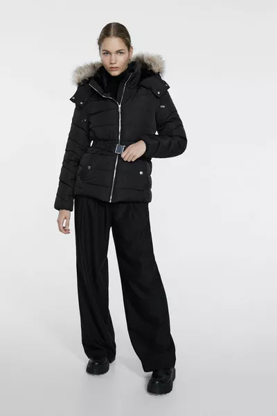 معطف منتفخ مقنعين قابل للفصل