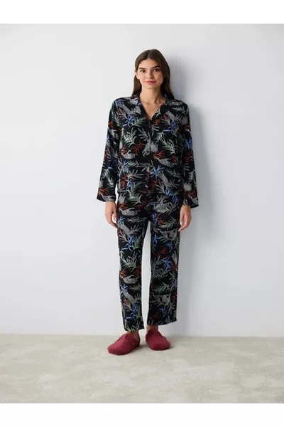 طقم بيجامة كوين قميص وسروال أسود