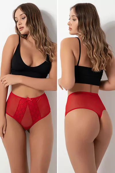 Дамски високоеластични дантелени бикини 