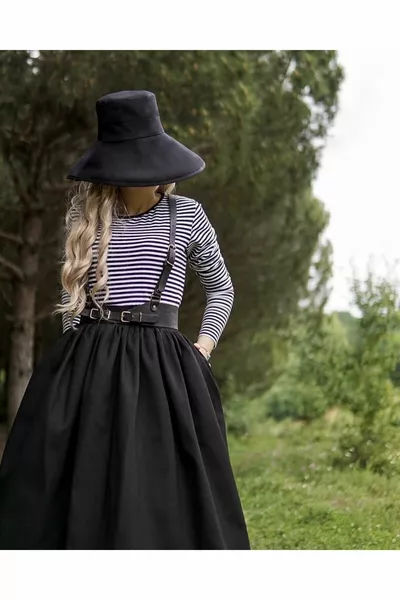 Черная винтажная юбка с карманами