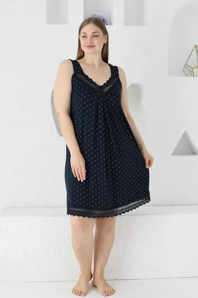 chemise de nuit grande taille pour femme à bretelles avec dentelle et pois