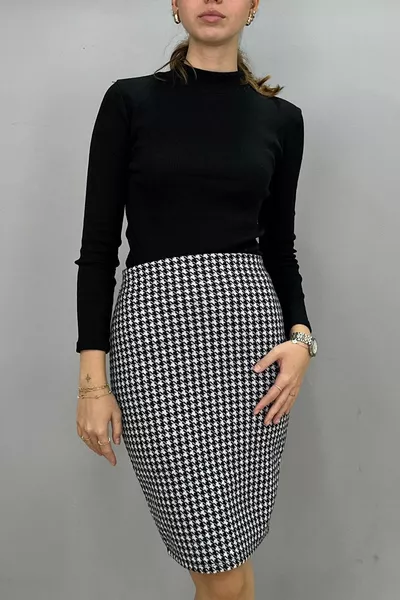 Damespotloodrok Zwart-Wit Heringbone Patroon