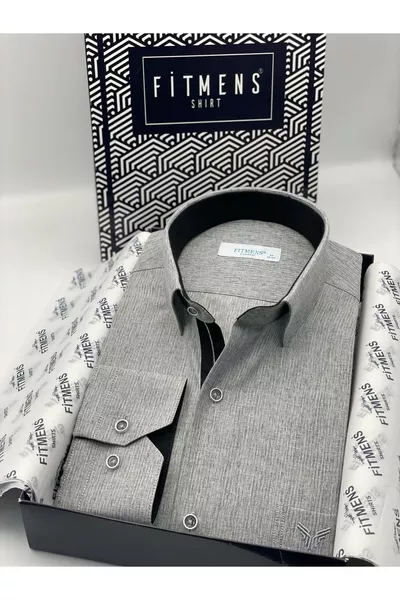 Classic Long Sleeve Linen Cotton Men’s Shirt with Gift Box  Gray