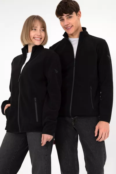 Men's Black Basic Fleece Cardigan 