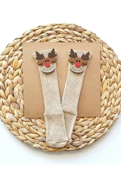 جورب رأس السنة من اللباد للأطفال على شكل غزال لطيف، جورب رأس السنة حتى الركبة