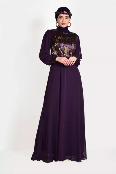 Dames paarse pailletten avondjurk T 