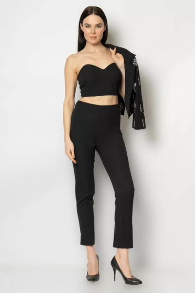 Jacket with stone embroidery inside crepe triple evening dress set