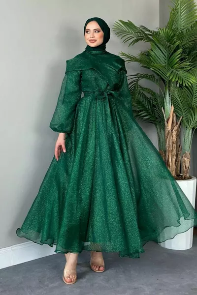 Danla Глиттер Вечернее Платье Изумруд