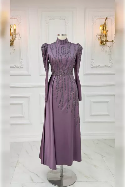 Vêtements Hijab FIRUZE Tissu Satiné Numérique Bsn Stone Prints Robe Hijab Robes De Soirée