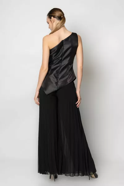 ملابس سهرة بكتف واحد مع بنطلون كورساج وزرة طيات من الشيفون