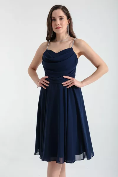 المرأة الأزرق الداكن الحجر حزام ميدي مساء اللباس