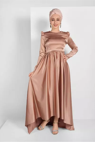 Dames koffie (CAMEL) ruches gedetailleerde avondjurk 