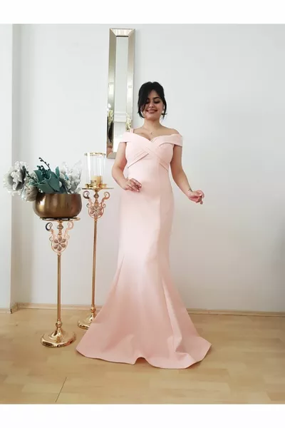 Women's Powder Plus Size Madonna Collar Mermaid Evening Dress