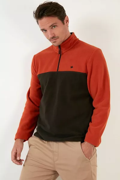 سترة رجالي مصنوعة من الفلانيل الاحتياطي الشتوي بسحاب و ياقة عالية، قياس عادي 