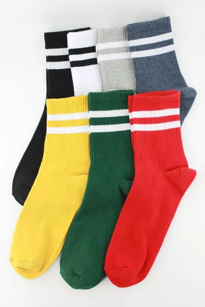 7er-Pack Bunte Gestreifte Halbhohe Unisex-Socken für Männer und Frauen