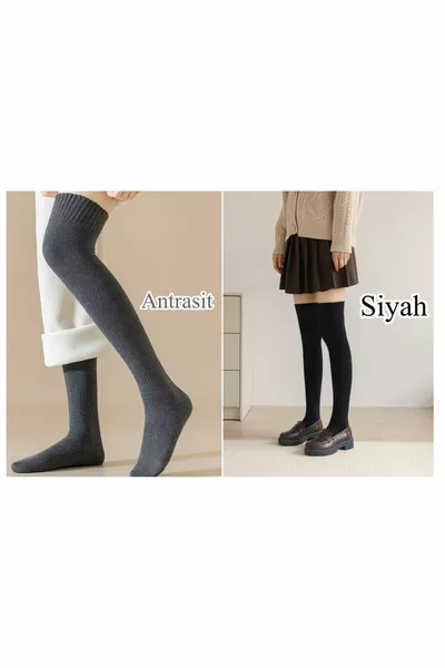 2 Stück warme kniehohe Damenstrümpfe aus Wolle für den Winter