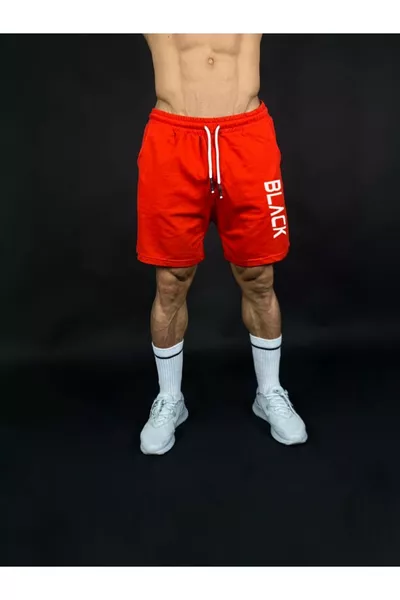 Shorts rouges pour homme à imprimé noir, coupe régulière avec poches