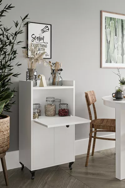 خزانة المطبخ والحمام وخزانة الميكروويف خزانة متعددة الاستخدامات باللون الأبيض