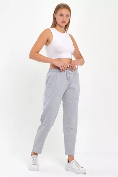 Pantalon de survêtement classique gris pour femme avec poches