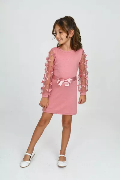Children's Dress with Waist Tie and Tulle Detail Mykids Collection
