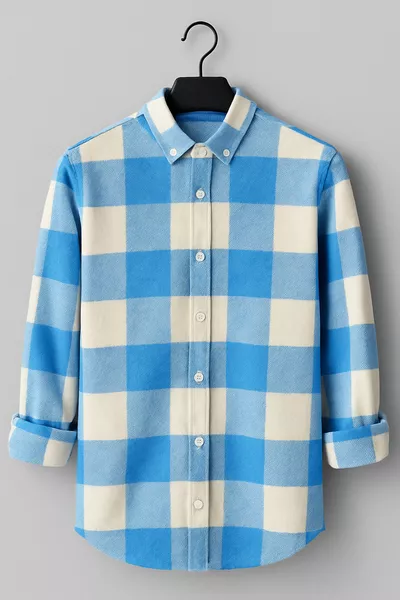 Мужская рубашка в сине-белую клетку – удобный крой, новый сезон, зимняя модная тенденция