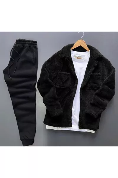 سترة من القطيفة + بدلة رياضية شتوية ثنائية