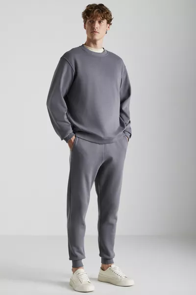 Adens Men's Regular Fit Organic Cotton Premium Fabric Fleece-Lined Elastic Cuff Grey Sweatpants