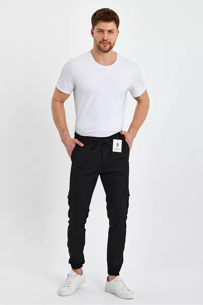 Slim Fit Cargo Pocket Pants with Elastic Waist and Ankles  