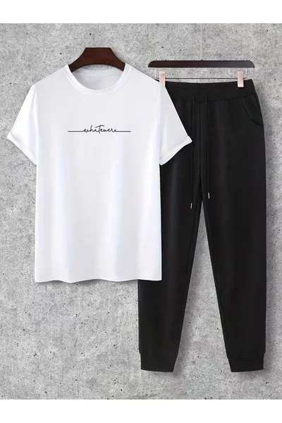 Унисекс белый спортивный костюм с черными карго и принтом FS