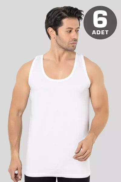 Canottiera da Uomo Bianca Pacco da 6 % Cotone Jersey Comoda e Taglio Normale Intimo