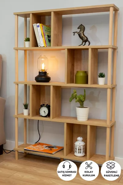 5-Shelf Modern Decorative Bookcase, Folder Organizer, Kitchen Shelf, Pantry Multi-Purpose Organizer Shelf - Sapphire Oak