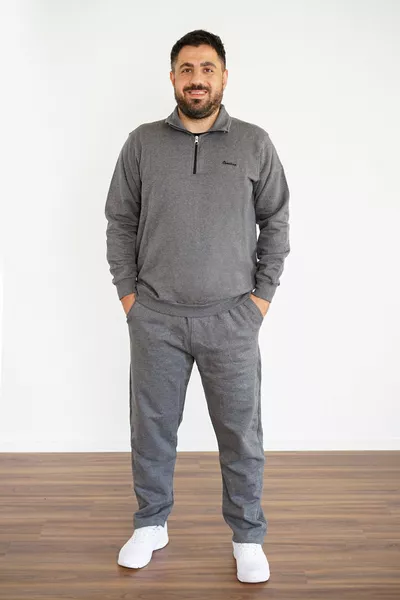 بدلة رياضية رجالية رمادية برقبة عالية مربوطة نص سحاب بقصة مريحة eestyakt 