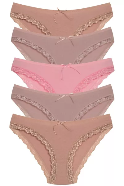  Crochet Lace Hem Bikini Panty Pack - 