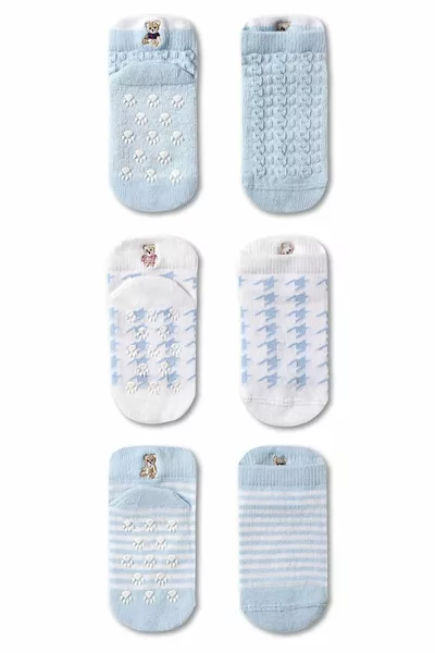 Chaussettes pour bébé garçon, lot de 3, motif patte sur la semelle, bleu