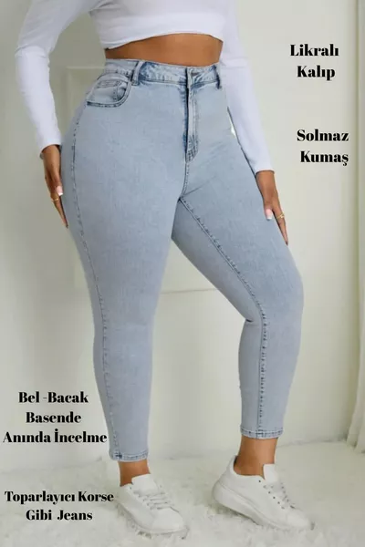 Damen Auto-Waschhose Große Größen Skinny Fit Hohe Taille Voll Lycra Weiche Jeanshose -kar
