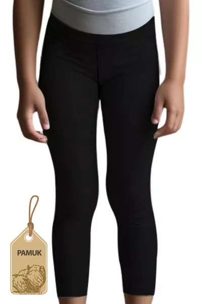 Schwarze Kinderleggings - Saisonal, Bequeme, Baumwoll-Leggings für Mädchen, Schwitzenverhindernd, Mit Elasthan, Schwarze Lange Leggings