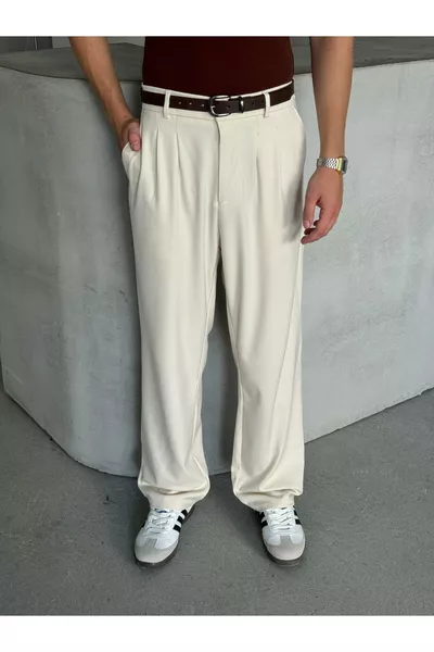 Men's Pleated Baggy-Fit Fabric Trousers