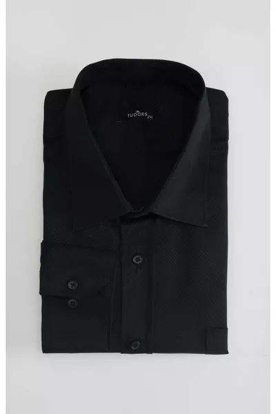 Plus Size Easy Iron Cotton Men's Shirt with Jacquard Tie Holder