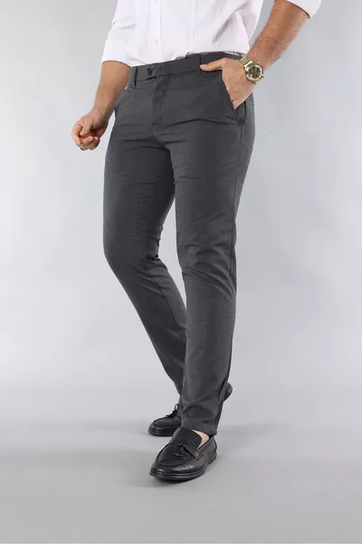 Dark Gray Men's Slim Fit Stretch Italian Cut Ankle-Length Fabric Pants