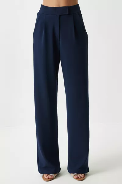 المرأة الأزرق الداكن الفيلكرو عارضة المنسوجة السراويل 