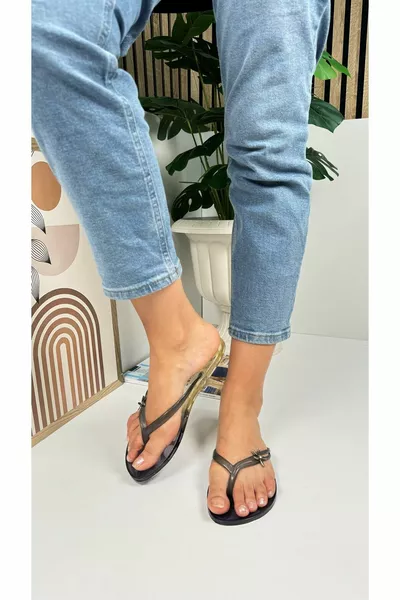 Casual Zwart-Wit Dames Slippers Flip Flops Gel Look Platte Zool Ovale Teen Zeester 