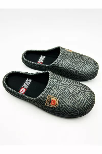 شباشب منزل منقوشة باللون الرمادي الداكن قابلة للغسل في فصل الشتاء للرجال