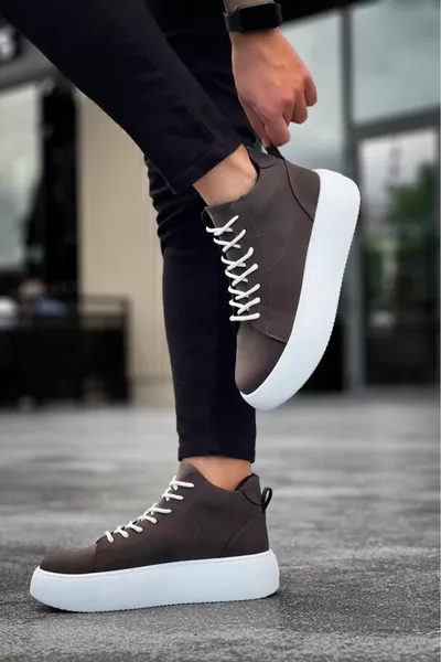  Шнуровка Мужские Высокие Белые Ботинки Коричневого Цвета