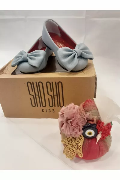 SHO SHO KIDS синя панделка детайлни детски балетки за момичета