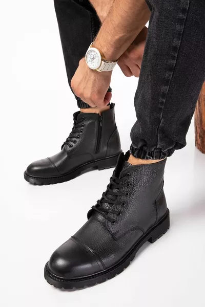 Genuine Leather Zippered Postal Type Leather Boots