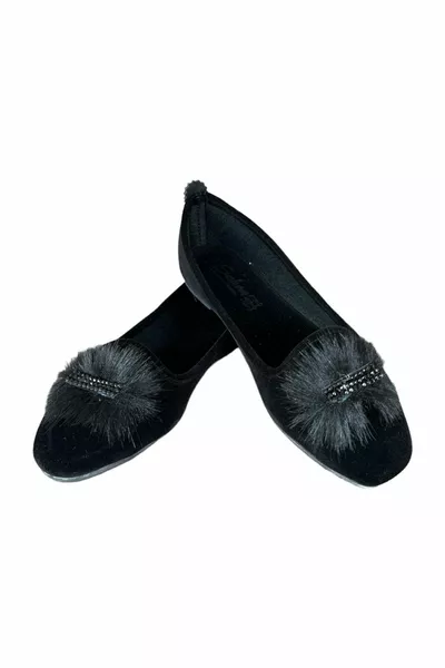 Vrouwen Suède ballerina's met stenen gesp ZWART