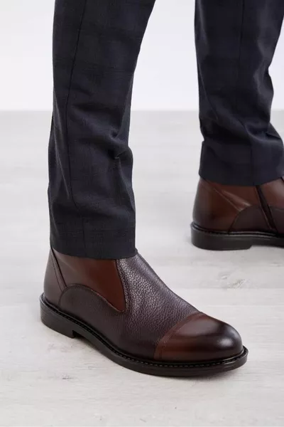Bottes en cuir véritable à fermeture éclair pour hommes