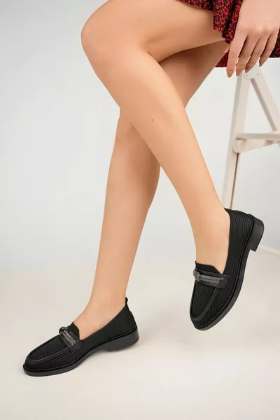 Gewatteerde Hak Knitwear Zwarte Schoenen