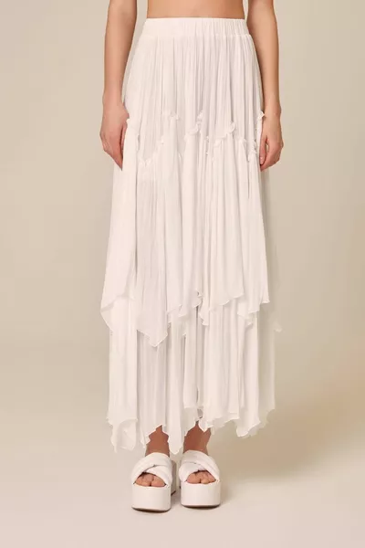 Langer Rock in Ecru mit elastischer Taille