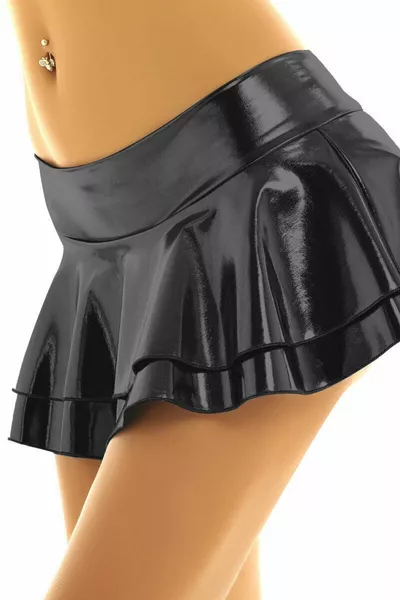 Super Mini Fancy Skirt Flounced 2 Ply Ruffled Faux Leather Look Sexy Skirt